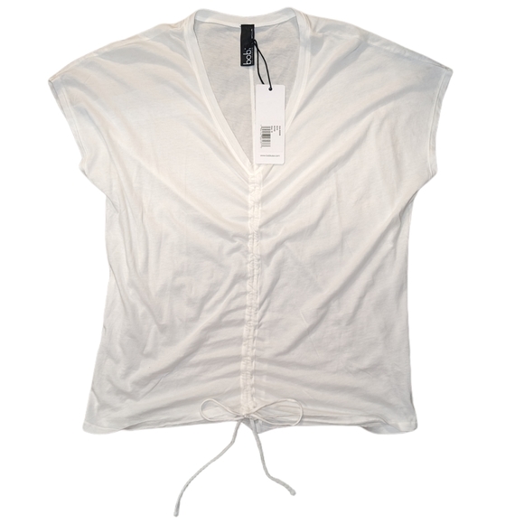 NWT Bobi Los Angeles Lightweight Jersey V-Neck Ruched Tee - Picture 6 of 9
